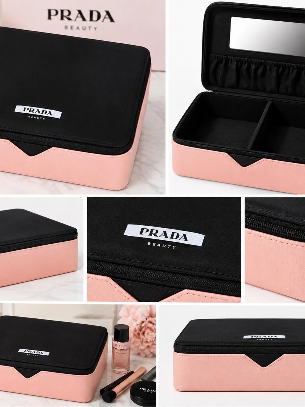 Prada Black and Pink Cosmetic Accessory Case